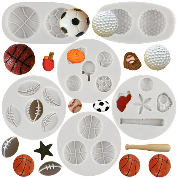 Sijiangmold Sports Ball Silicone Molds Football Baseball Basketball Rugby Tennis Fondant Mold Golf Balls Candy Mold For Cake Decorating Cupcake Topper Chocolate Polymer Clay Gum Paste Set Of 6