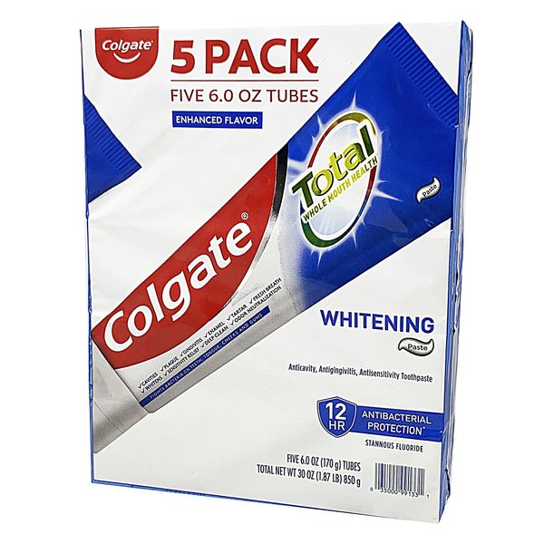 Colgate Total Whitening Toothpaste, Enhanced Mint Flavor, 5 - Pack (6 oz. Tubes)