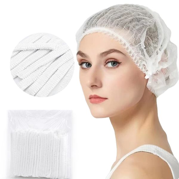 ZXFUTURE 50 Pack 21" White Disposable Nonwoven Bouffant Caps Hair net Hair Sleeves with Swivel Side Headbands, Unisex, Perfect for Sleeping Hair Nets, Hair Nets Food Service,Personal Care (Blue/White)