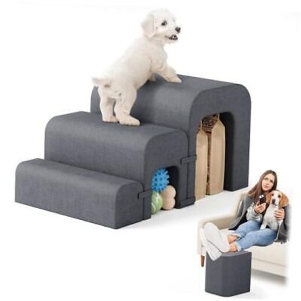 Dog Stairs for Small Dogs, 3-Step Dog Ramp for Bed, Pet Stairs for Small