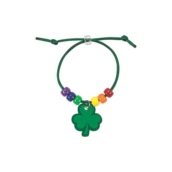 Fun Express Rainbow Shamrock Charm Bracelet Craft Kit - Makes 24 - St. Patrick's Day Crafts for Kids