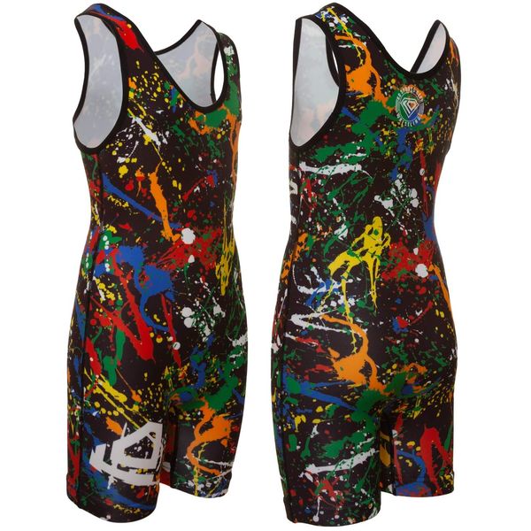 KO Sports Gear - Unisex Wrestling Singlet (Paint Splatter, Adult Small)