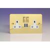 Ultra Flat Polished Brass 2 Gang 13 Amp Socket + 2x USB Charging Port - White Inserts