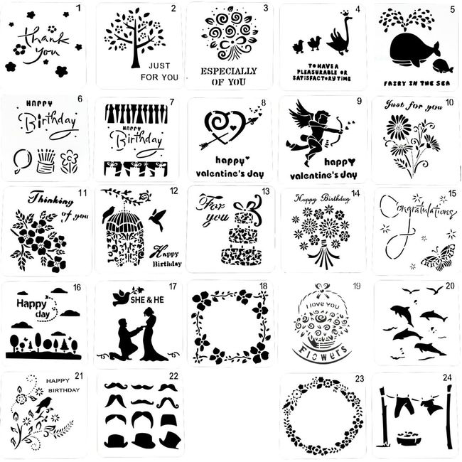 Copeflap Stencil Sheet Planner Drawing Template Stencil Plate Pattern Alphabet Flowers Letters (13*13cm)