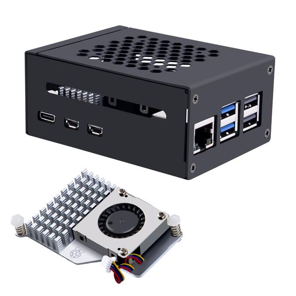 GeeekPi Raspberry Pi 5 Metal Case with Official Active Cooler, Support PCIe M.2 NVMe SSD Shield Top X1001 / X1003 / X1000 / N04 / N05