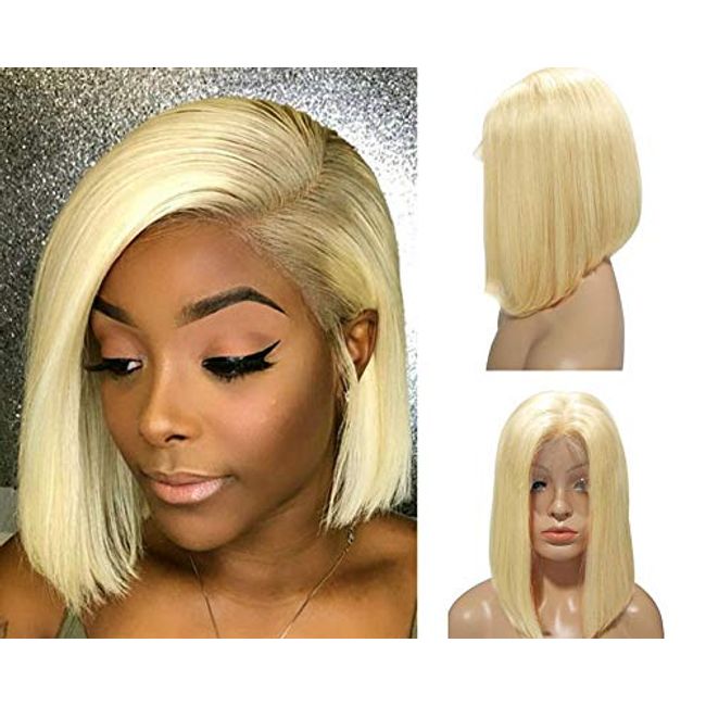 Smartinnov Lace Front Blonde Bob Wigs 180 Density Pre Plucked Virgin Human Hair 12Inch Straight Middle Part 13x4 Frontal Bleach Knot Short Cut Blonde