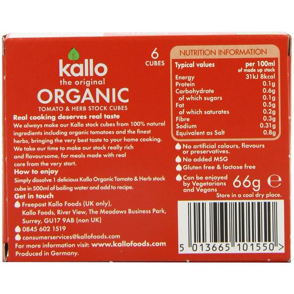 Kallo Organic Tomato & Herb Stock Cubes 66g - Pack of 6