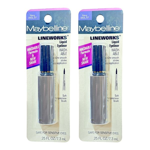 2X Maybelline LINEWORKS Washable Liquid Eyeliner - Navy- RARE, ORIGINAL FORMULA!