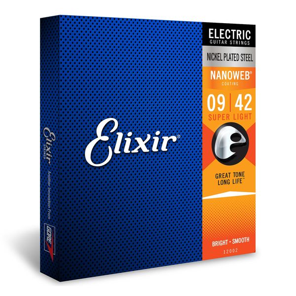 Elixir 12002 Strings Electric Guitar Strings w NANOWEB Coating, Super Light (.009-.042)