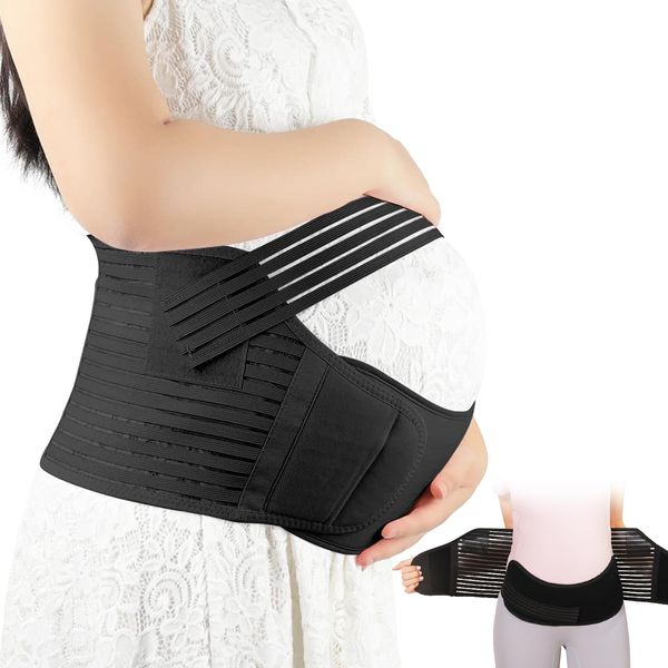 Pregnancy Support Belt 3 in 1 Black Maternity Belly Bands for Birth Preparation Relieve Back Pelvic Hip Pain Maternity Postpartum Support for Abdomen Labour Recovery L