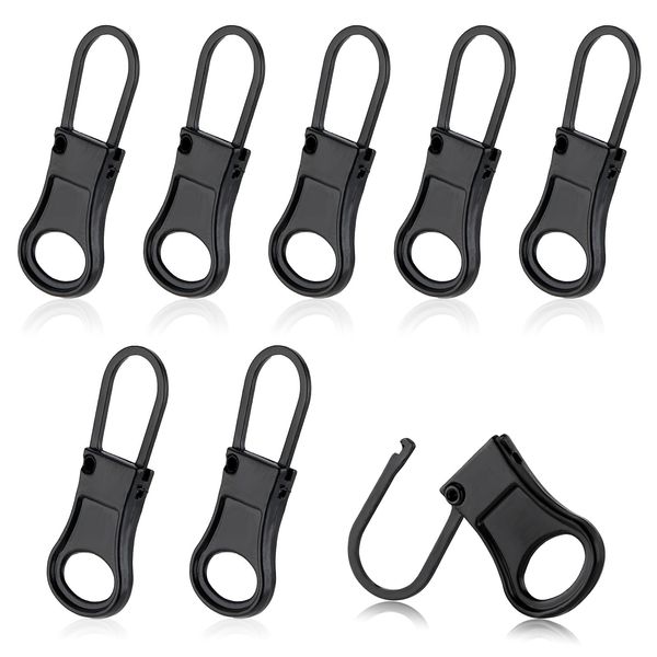 Tyqour 8pcs Zipper Pull Replacement for Small Holes, Zip Puller Replacement, Zips for Jackets, Luggage Broken Replacement Zipper Pulls, Zip Pulls for Clothing Jackets Boots Purse(Black)