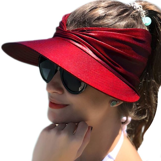 Baynetin Damen Visor Sonnenhut mit Großer Krempe, UV Protection Strand Sportmütze Strandhut Sommerhut,Sonnenvisorhüte für Frauen und Damen UV-Schutz (Weinrot)