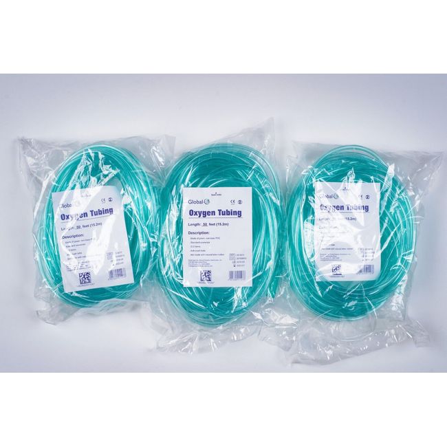 Global Medical Products - Oxygen Supply Adult Tubing Green 2050G-50 feet - QTY 3