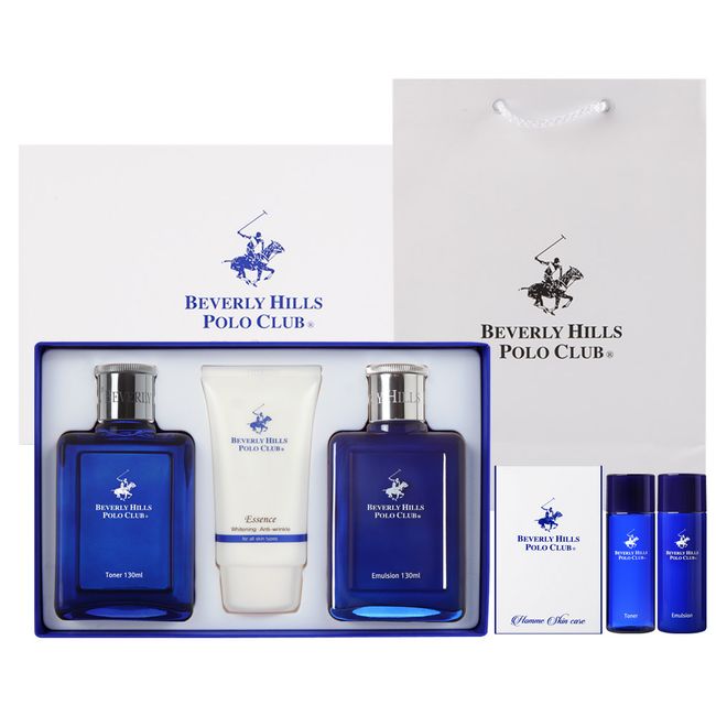 Beverly Hills Polo Club Blue Homme 1 set of 3 basic basics (skin + lotion + essence) + 2 miniatures (skin + lotion) + 1 gift shopping bag