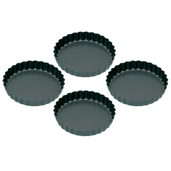 KitchenCraft Mini Tart Tins / Quiche Dishes with Non Stick Coating and Loose Bases, 10 cm, Set of 4