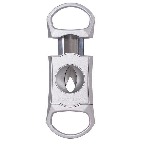 CIGARISM V-Cut Cigar Cutter Stainless Steel Blade, Up to 60+ Ring Gauge in Leather Gift Case (Silver)