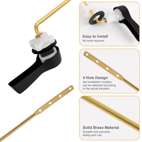 Hibbent Universal Metal Front Mount Toilet Handle Replacement Kit, Brass Toilet Flush Tank Lever with Stainless Steel Flapper Chains for Most Toilets, Matte Black Finish