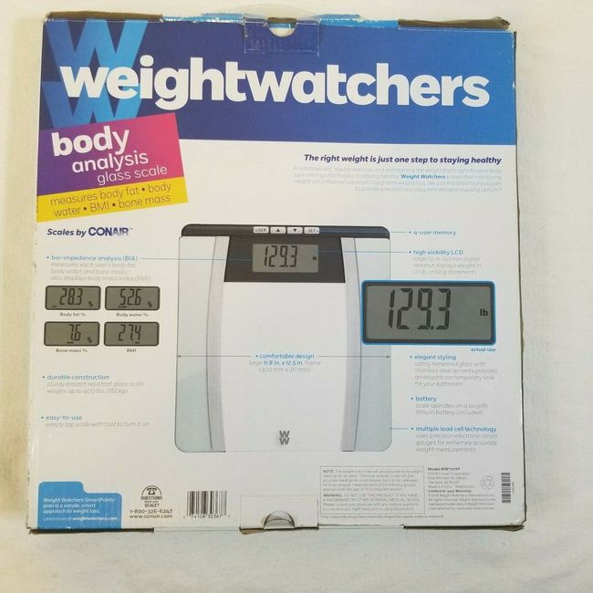 Weight Watchers Scales by Conair BathroomScale for Body Weight,Glass  Digital Scale with Body Analysis Measures Body Fat, Body Water,BMI, & Bone  Mass