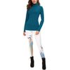 EXCHIC Damen Casual Tailliert Rollkragen Pullover Solide Langarm Elastisch Sweatshirts (S, Indigo Blau)