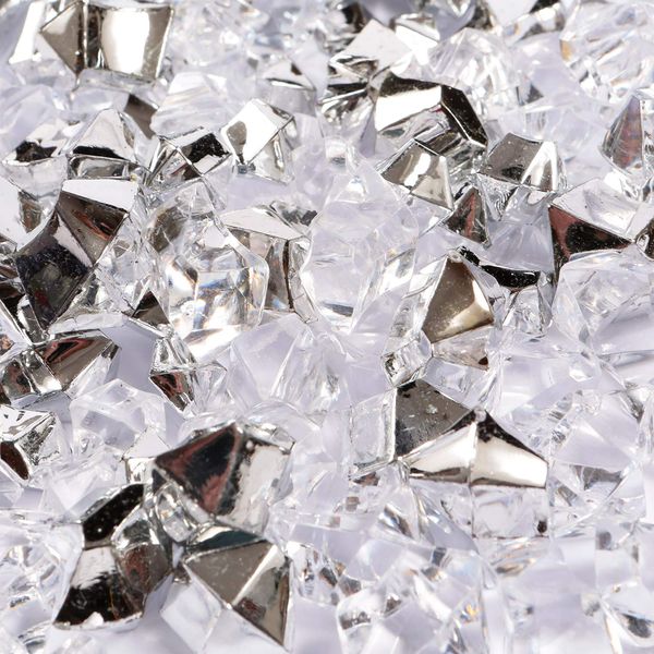 LUSSO LIA 150 pcs Fake Crushed Ice Rocks Fake Diamonds Acrylic Crystals Gemstones for Vase Fillers Wedding Table Decoration Home and Party Decoration Table Scatter Crystals (Silver/Transparent)