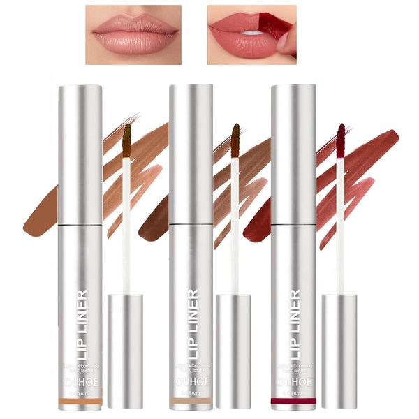 Sitovely Peel Off Lip Liner Stain, 3PCS Lip Stain Peel Off Matte Brown Lip Liner Set, Long Lasting Peel Off Lip Stain, Lip Liner Tattoo Highly Pigmented Lip Tint Stain (C)