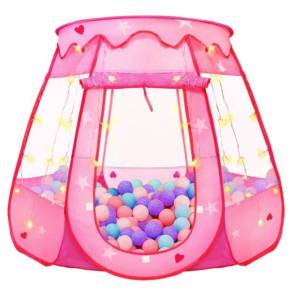 TooyBing Pop Up Princess Tent with Star Light, Toys for 1 2 3 Year Old Girl Birthday Gift, Ball Pit for Baby 12-18 Month, Foldable Kids Play Tent for Toddler 1-3, One Year Old Girl Toy Indoor Outdoor