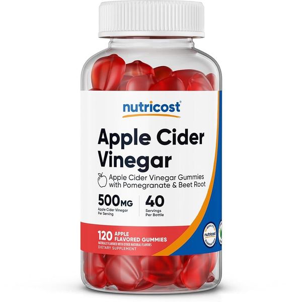 Nutricost Apple Cider Vinegar 500 mg 120 Gummies Apple Flavor - Gluten Free No GMO Corn Syrup117643