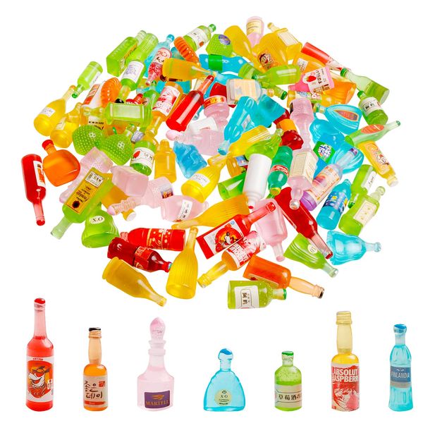 100PCS 1:12 Scale Doll Toy Miniature Food Drink Bottles Mini Wine Bottles Mini House Drink Accessories Dollhouse Decoration