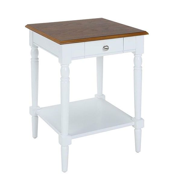 French Country One-Drawer End Table with Shelf in White Wood Finish