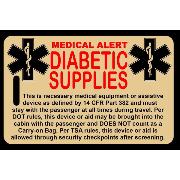 Lo-Viz Tan Carry-On Diabetic Supplies  Bag Tag - TSA