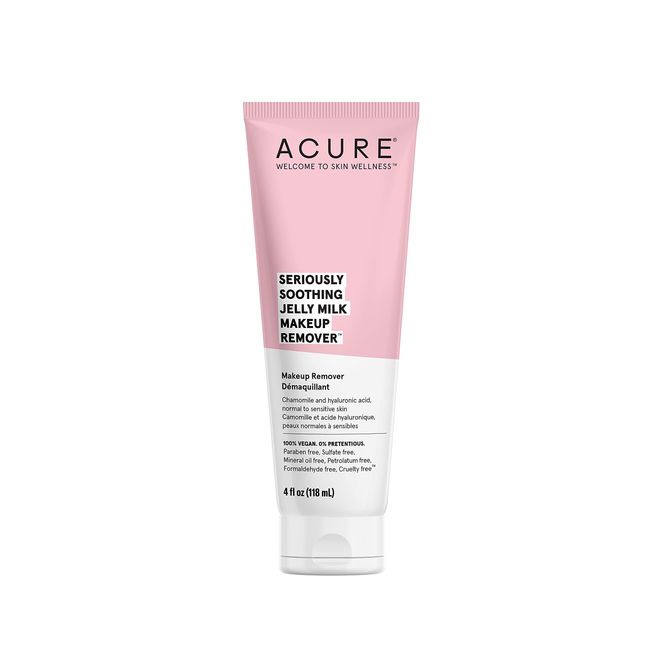 Acure Seriously Soothing Jelly Milk Makeup Remover | 100% Vegan | Milky Formula With Chamomile & Hyaluronic Acid | Moisturizing Finish For Normal To Sensitive Skin | 4 Fl Oz