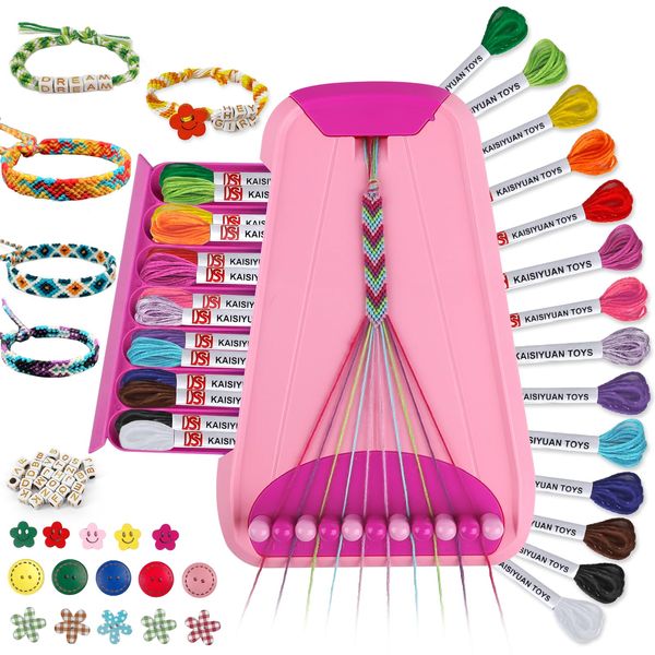 Arts and Crafts for Kids Ages 8-12,Friendship Bracelet Making Kit for Girl,Kids Jewelry Making Kit with 28 Pre-Cut Threads,Christmas Birthday Gifts for Ages 6 7 8 9 10 11 12 Year Old (Pink)