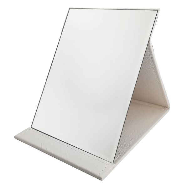 Fuji Sky Tabletop Hand Mirror, Folding Mirror, Confident in the Cover Material, L Size, 10.0 x 7.1 inches (25.7 x 18.0 cm), White