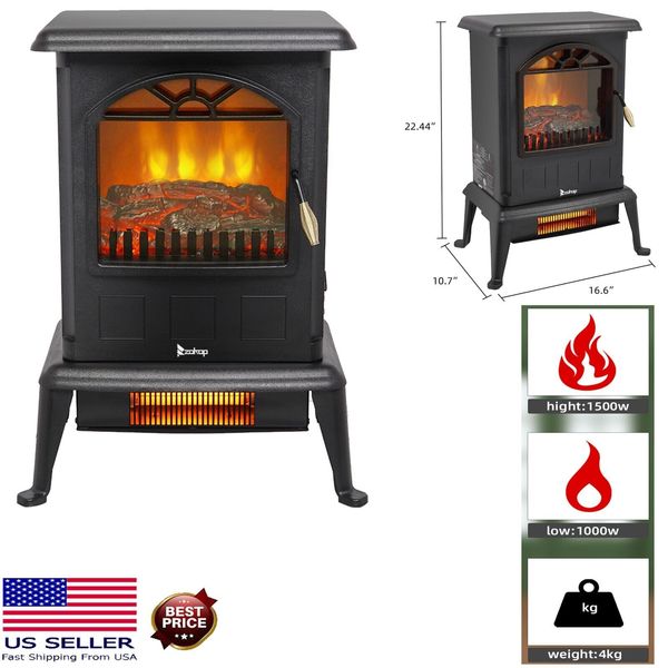 Zokob Electric Space Heater 1500W Infrared 3D Flame Fireokoplace For Living Room