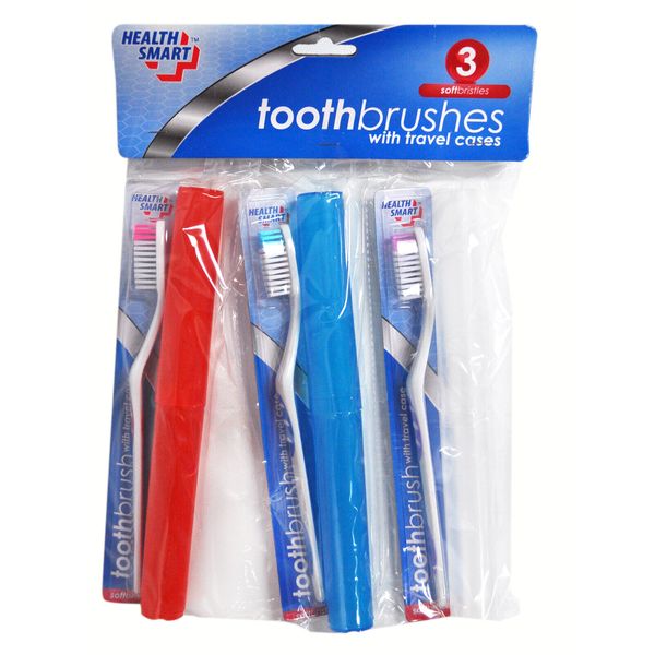 Health Smart Travel Toothbrushes With Case 3Pk