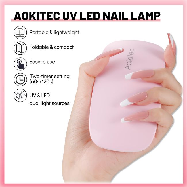 Aokitec UV Light for Nails - Mini UV LED Nail Lamp Portable Nail Dryer for UV Gel Polish Nail Glue Gel Mouse Shape Small Size with USB Cable for Curing All Nail Gels (Pink) Home DIY Mani