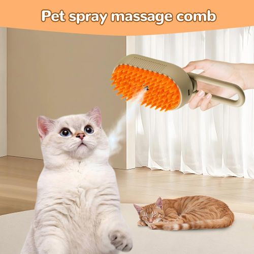 CAT STEAM BRUSH,RECHARGEABLE WITH HANDLE,SELF-CLEANING GROOMING TOOL,FOR CATS AND DOGS,3 IN 1 CAT STEAMY BRUSH, MULTIFUNCTIONAL HAIR COMB FOR REMOVING TANGLED AND LOOSE HAIR. WHITE