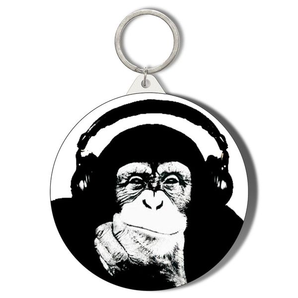 Chimp and Headphones Short Chain Keyring Bottle Opener