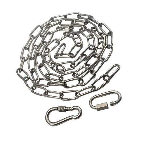 Floyutin 304 Stainless Steel Chain 3/16 in x 5 ft Closed Links Short Chain Weight with 2 Quick Carabiner Hooks Locking Pulling Towing for Outdoor Fence Pet Dog, 1 pcs (5mm x150cm)