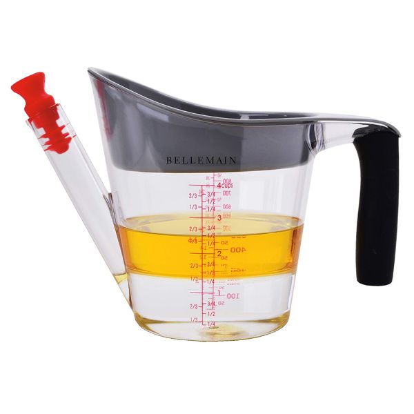 Bellemain 4-Cup Fat Separator/Measuring Cup with Strainer & Fat Stopper / 1 Liter Capacity