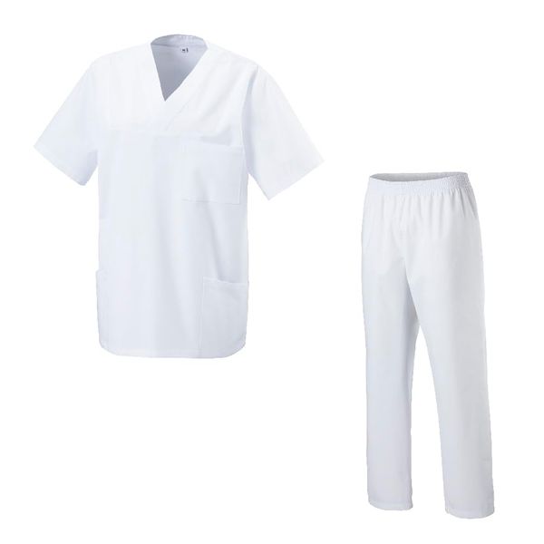 EXNER Medical Scrubs and Trousers Set Unisex for Nursing, Elderly Care, Colour White, Size M, White