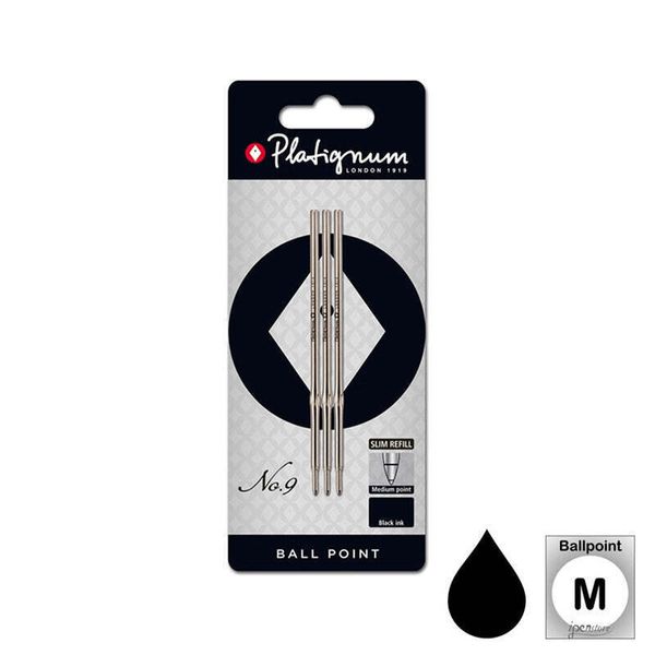 Pk/3 Platignum No. 9 Soft Grip Ballpoint Pen Refills, Black