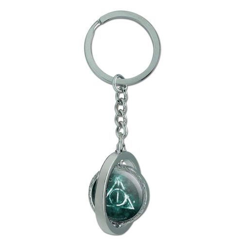 GRAPHICS & MORE Harry Potter Deathly Hallows Logo Keychain Spinning Round Chrome Plated Metal