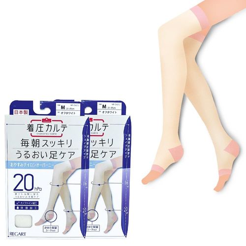 Iris Plaza Women's 2-Pair Set, Sleep Compression Socks, Graduated Compression Design, Maximum 20 hPa Nylon Over the Knee and Thigh Coverage, white (off-white)