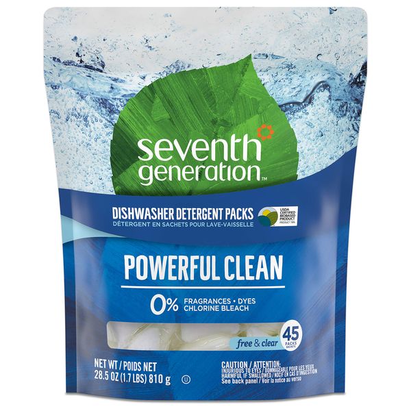 Seventh Generation Dishwasher Detergent Packs, Free & Clear, 45 count