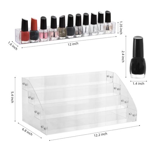 Yebeauty Clear Nail Polish Display Holder Organizer, 4 Layers Acrylic Organizer Storage Tray Rack Stand Holder for Cosmetic Eyeglasses Lash Display,2 Pack