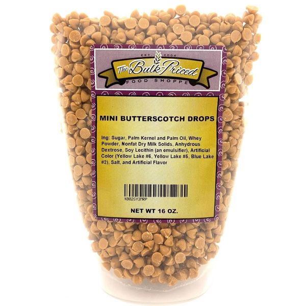 Mini Butterscotch Drops, Bulk Size, Baking Chips (1 lb. Resealable Zip Lock Stand Up Bag)