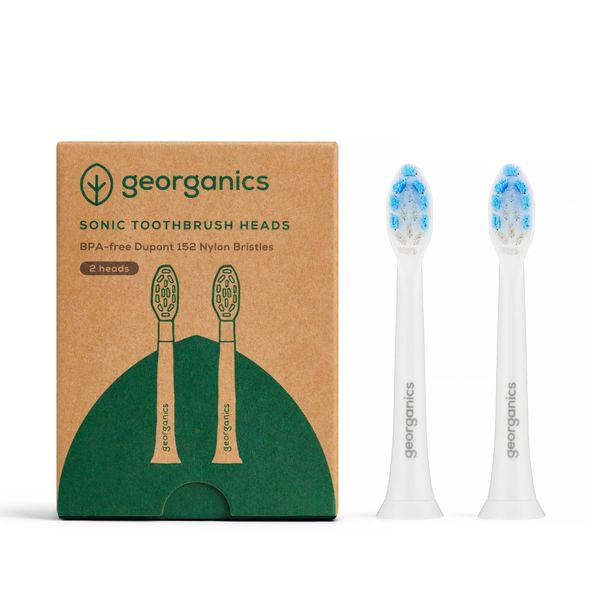 Georganics Replacement Sonic Toothbrush Heads – Electric Toothbrush Heads Suitable for Georganics Model 50000SPM ONLY – Nylon Dupont 610 Bristles – Deep Cleansing Toothbrush Heads – Pack of 2