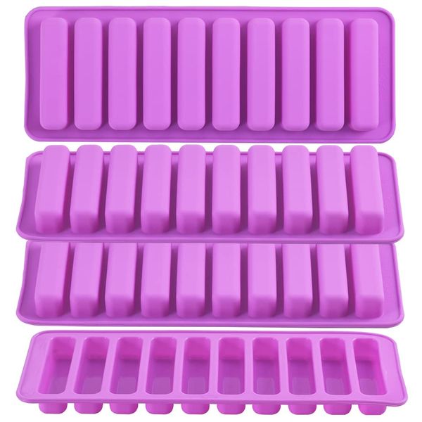 Newk Finger Shaped Silicone Molds, 4 Packs 10-Cavities Rectangle Chocolate Bar Mold for Croquette, Dog Treats, Crayons, Ice Cubes