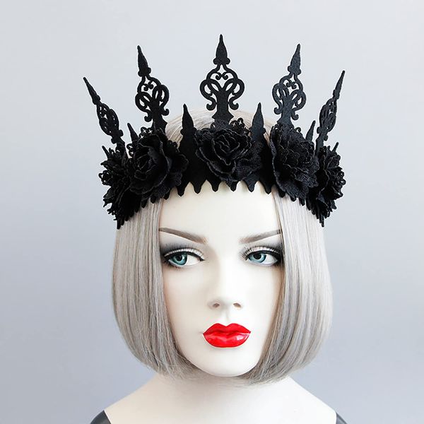 Halloween Rose Gothic Garland Crown Headband for Women, Girl, Adults Witcher Makeup Hair Accessories for Halloween Dancing Party Cosplay Masquerade Decoration